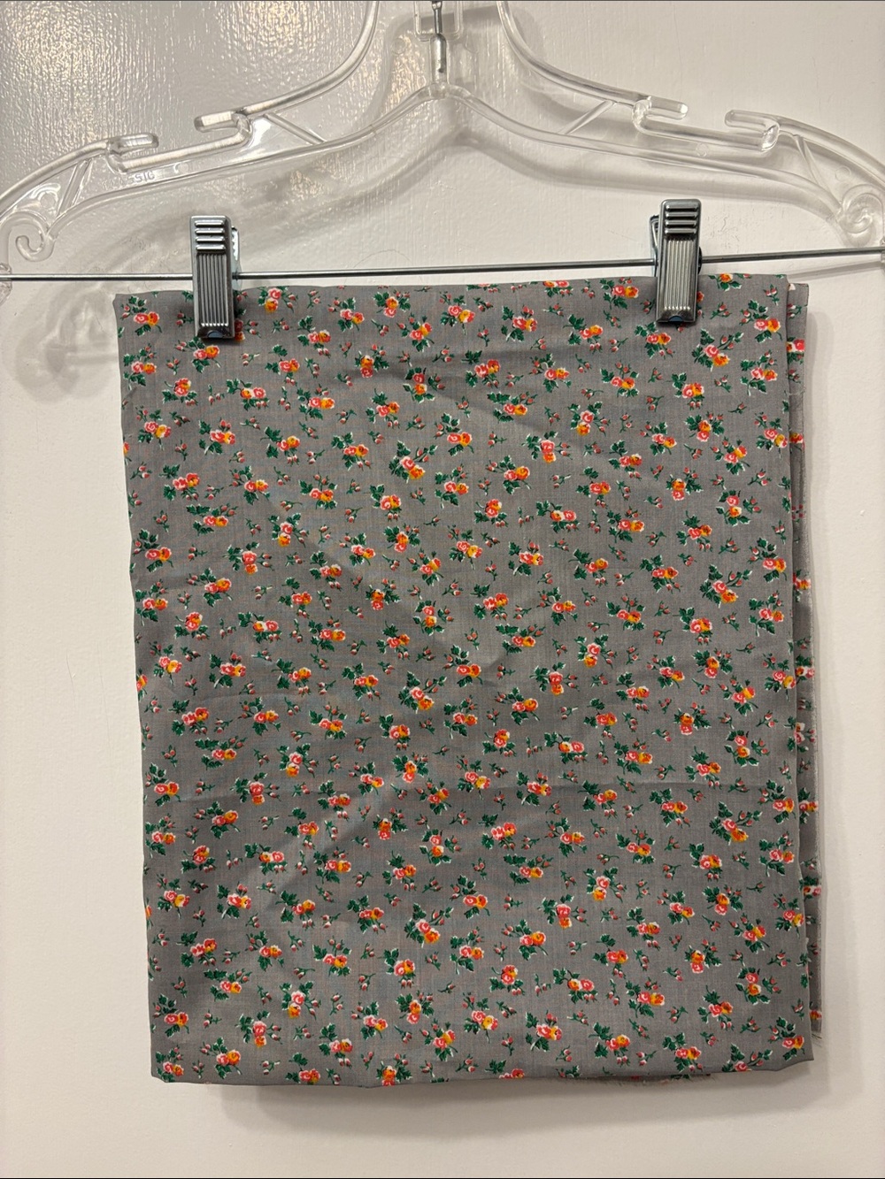 2 Pieces of Grey Rose Print Fabric - 45 x 43 inches & 37 x 9.5 inches